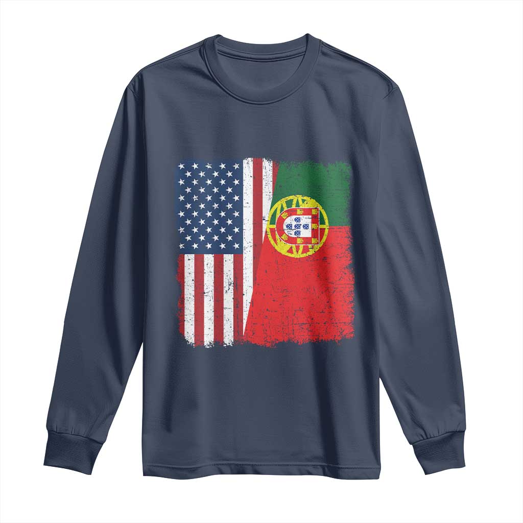 Portuguese American Flag Long Sleeve Shirt Retro Vintage USA Portugal Roots Heritage Pride - Wonder Print Shop