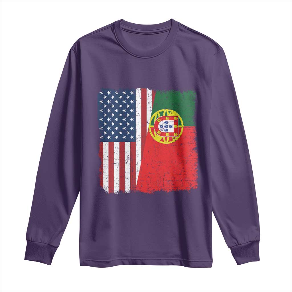 Portuguese American Flag Long Sleeve Shirt Retro Vintage USA Portugal Roots Heritage Pride - Wonder Print Shop