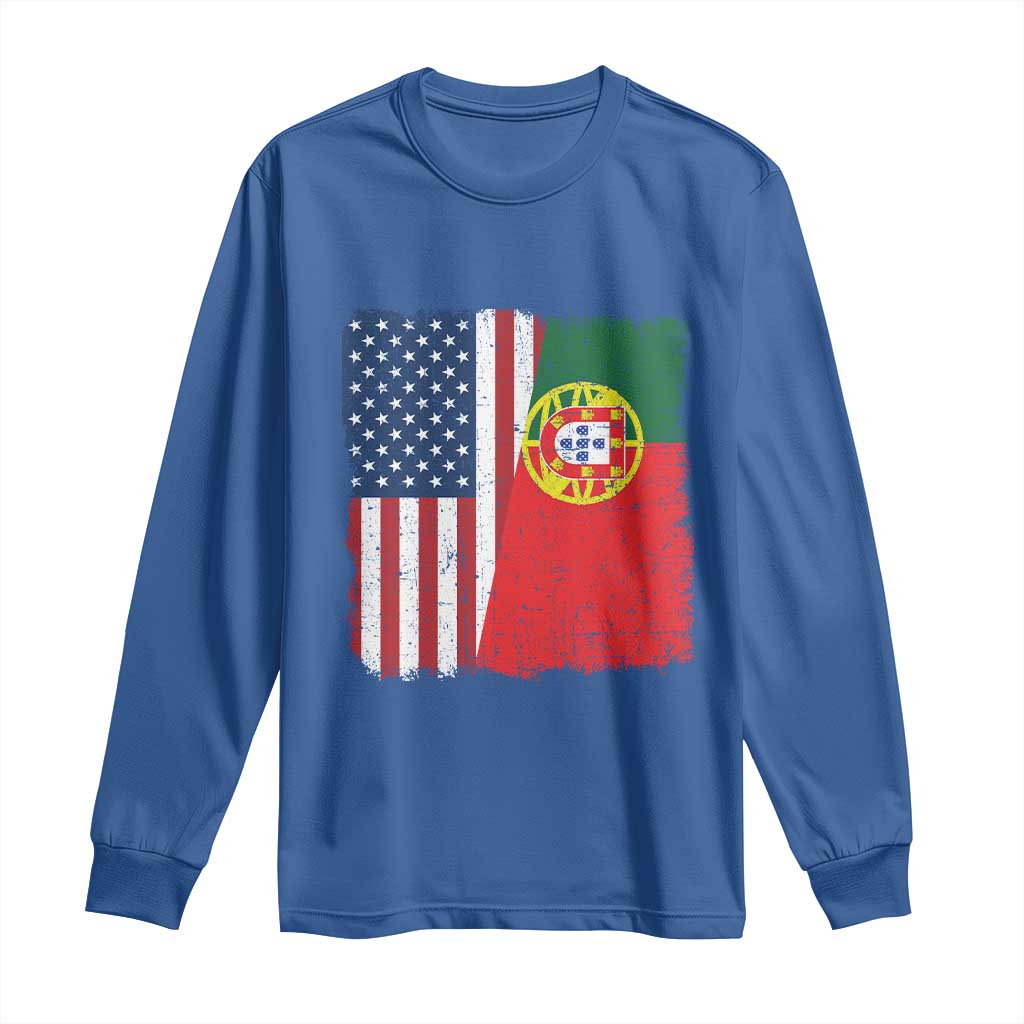 Portuguese American Flag Long Sleeve Shirt Retro Vintage USA Portugal Roots Heritage Pride - Wonder Print Shop