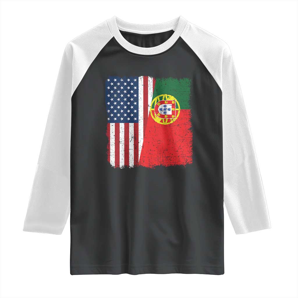 Portuguese American Flag Raglan Shirt Retro Vintage USA Portugal Roots Heritage Pride - Wonder Print Shop