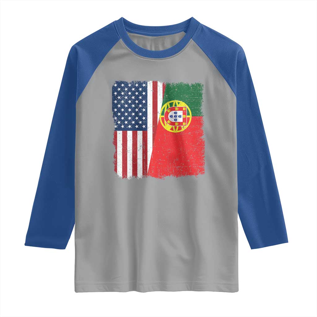 Portuguese American Flag Raglan Shirt Retro Vintage USA Portugal Roots Heritage Pride - Wonder Print Shop