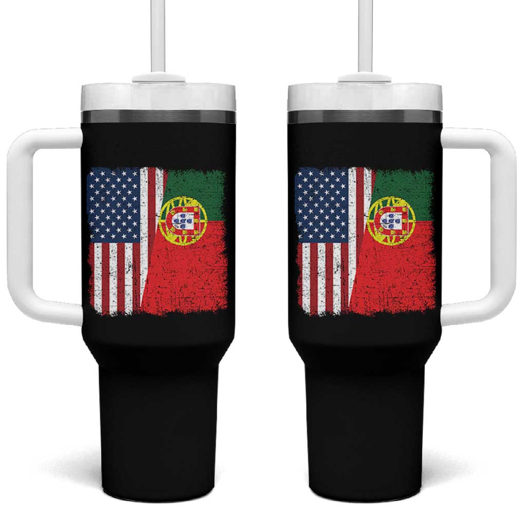 Portuguese American Flag Tumbler With Handle Retro Vintage USA Portugal Roots Heritage Pride - Wonder Print Shop