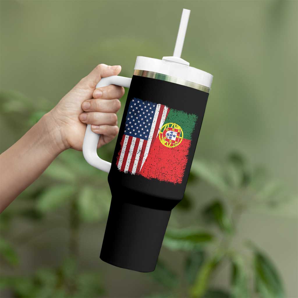 Portuguese American Flag Tumbler With Handle Retro Vintage USA Portugal Roots Heritage Pride - Wonder Print Shop