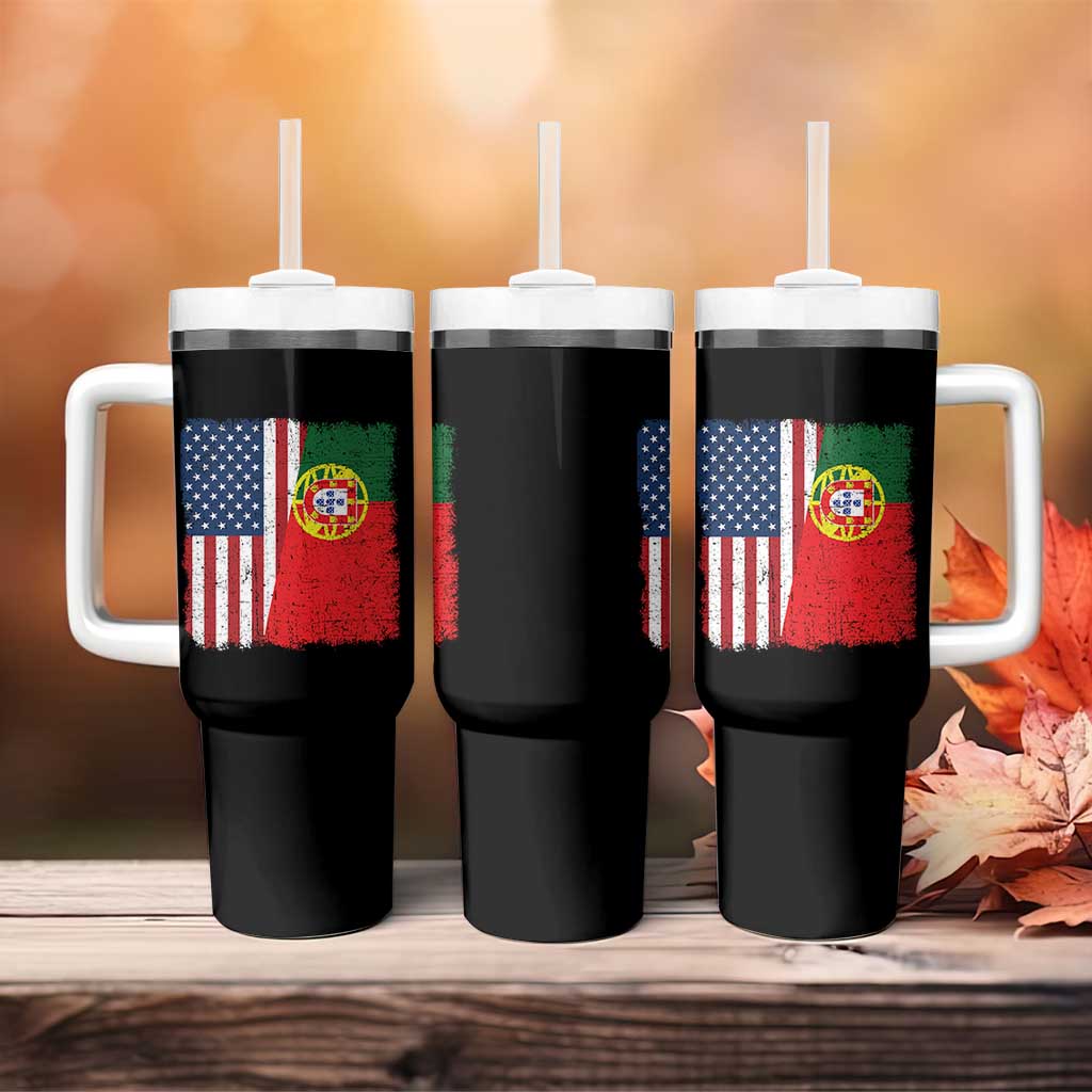 Portuguese American Flag Tumbler With Handle Retro Vintage USA Portugal Roots Heritage Pride - Wonder Print Shop