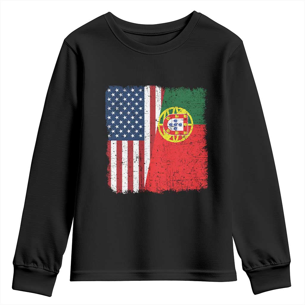 Portuguese American Flag Youth Sweatshirt Retro Vintage USA Portugal Roots Heritage Pride - Wonder Print Shop