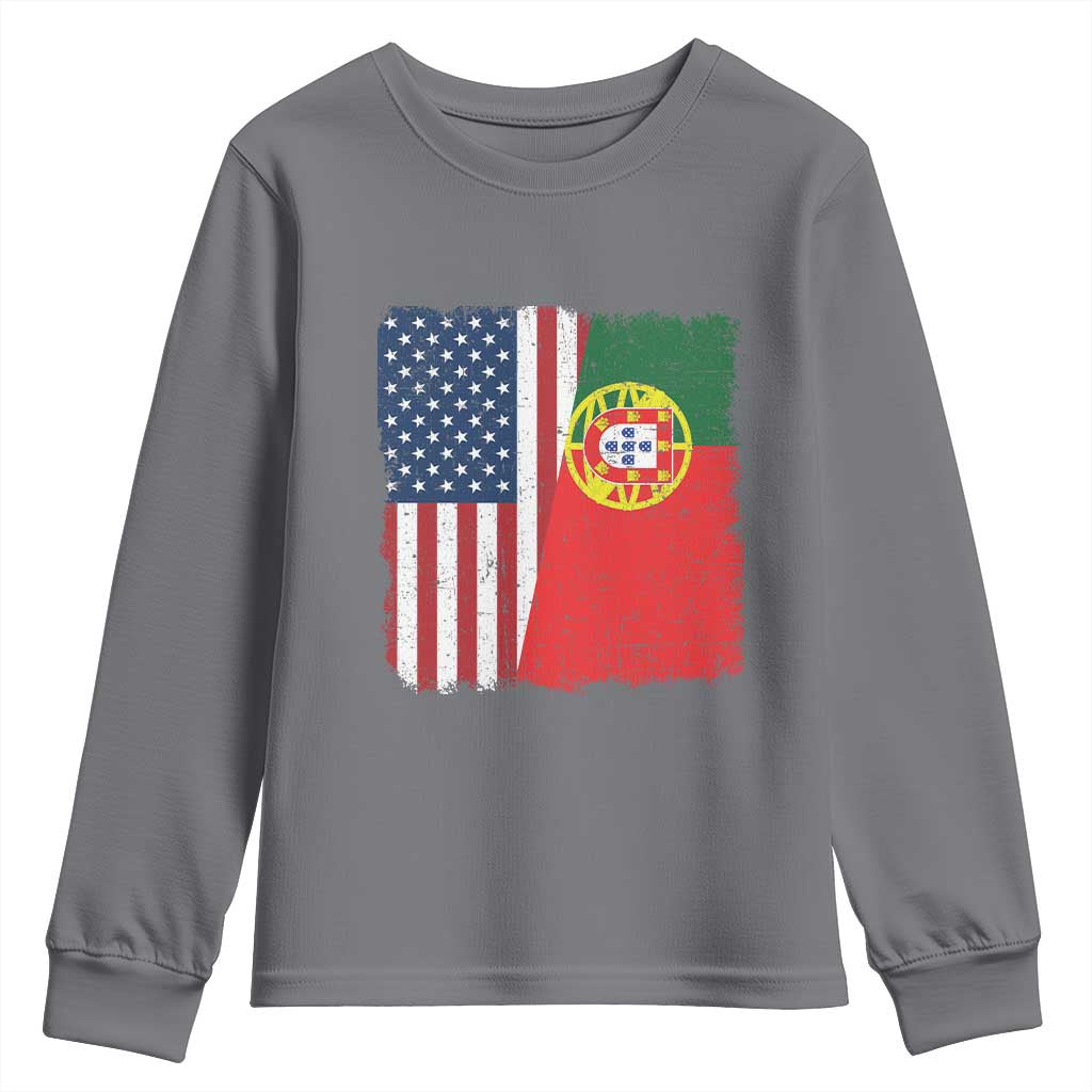 Portuguese American Flag Youth Sweatshirt Retro Vintage USA Portugal Roots Heritage Pride - Wonder Print Shop