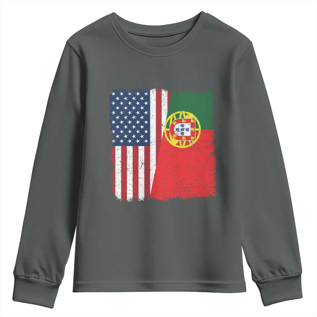 Portuguese American Flag Youth Sweatshirt Retro Vintage USA Portugal Roots Heritage Pride - Wonder Print Shop