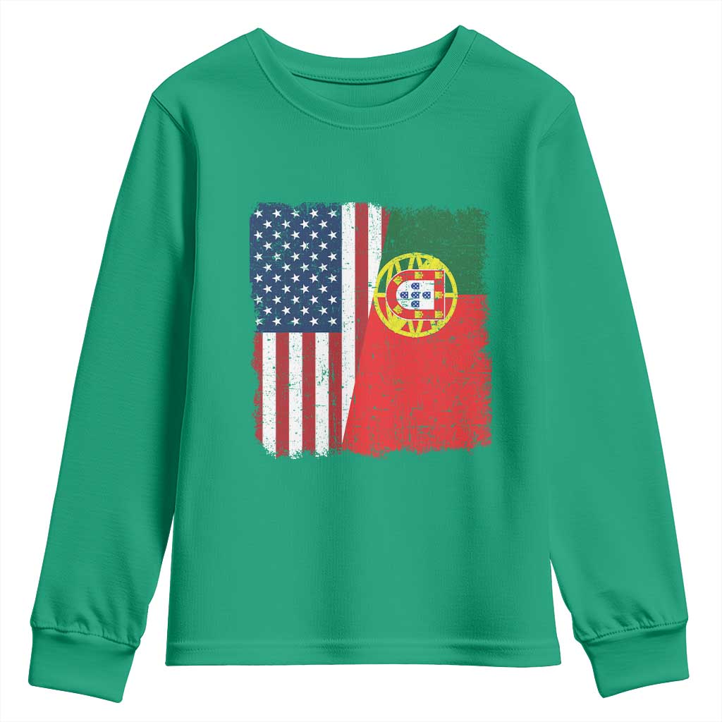 Portuguese American Flag Youth Sweatshirt Retro Vintage USA Portugal Roots Heritage Pride - Wonder Print Shop