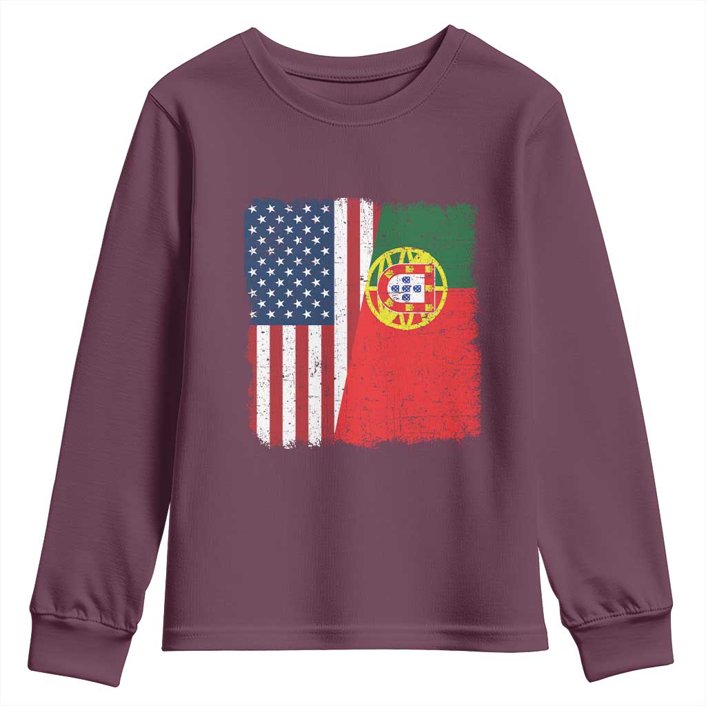 Portuguese American Flag Youth Sweatshirt Retro Vintage USA Portugal Roots Heritage Pride - Wonder Print Shop