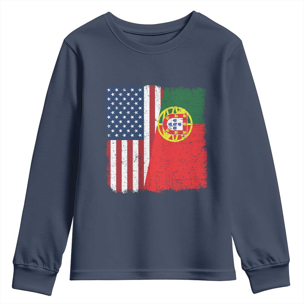 Portuguese American Flag Youth Sweatshirt Retro Vintage USA Portugal Roots Heritage Pride - Wonder Print Shop
