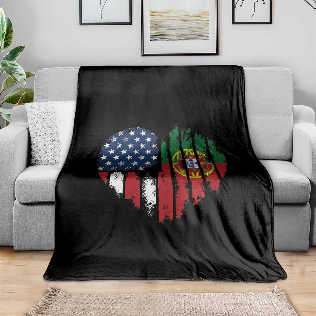 Half Portuguese American Flag Throw Blanket Portugal Roots USA Flag Immigrant Gifts - Wonder Print Shop