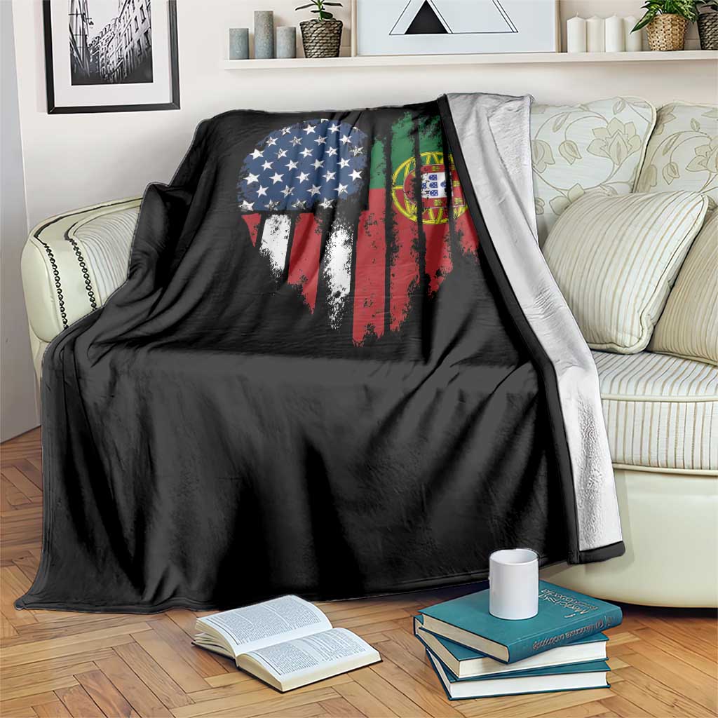 Half Portuguese American Flag Throw Blanket Portugal Roots USA Flag Immigrant Gifts - Wonder Print Shop