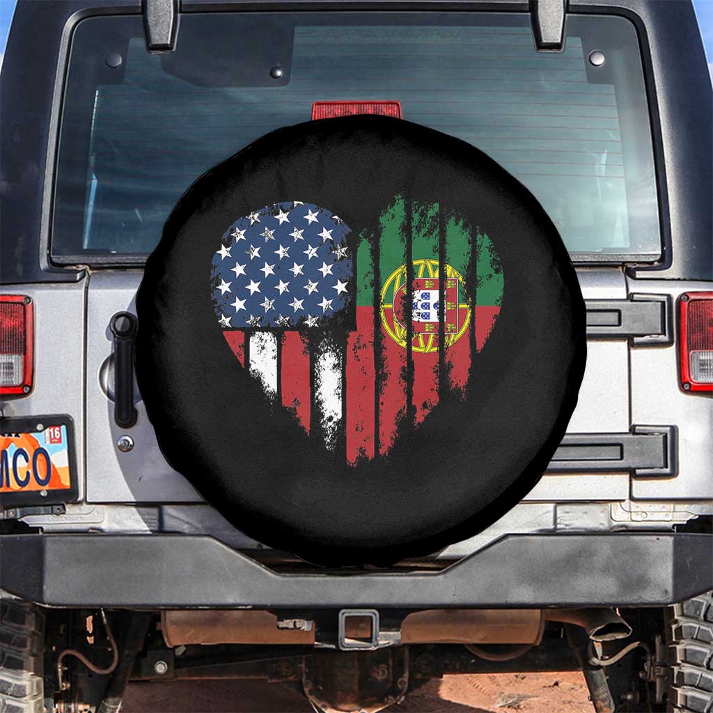 Half Portuguese American Flag Spare Tire Cover Portugal Roots USA Flag Immigrant Gifts - Wonder Print Shop