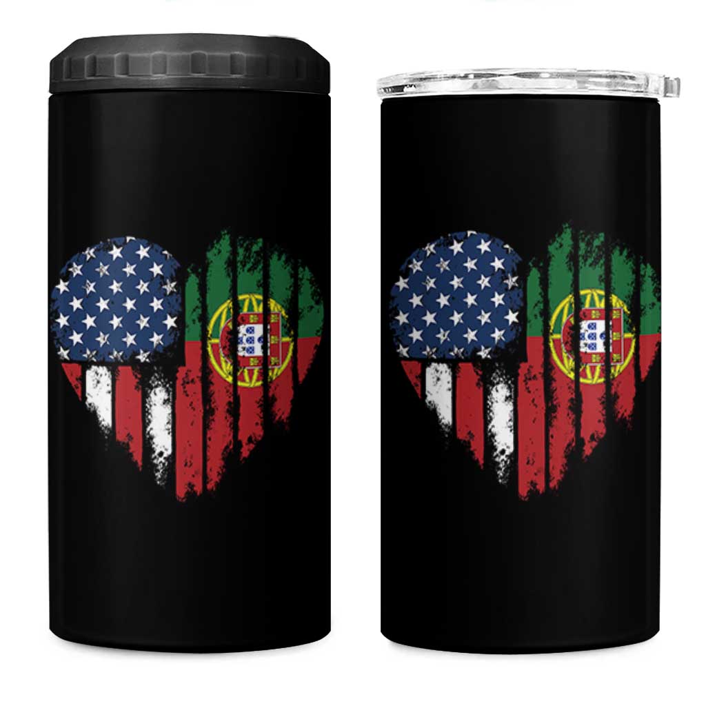 Half Portuguese American Flag 4 in 1 Can Cooler Tumbler Portugal Roots USA Flag Immigrant Gifts - Wonder Print Shop