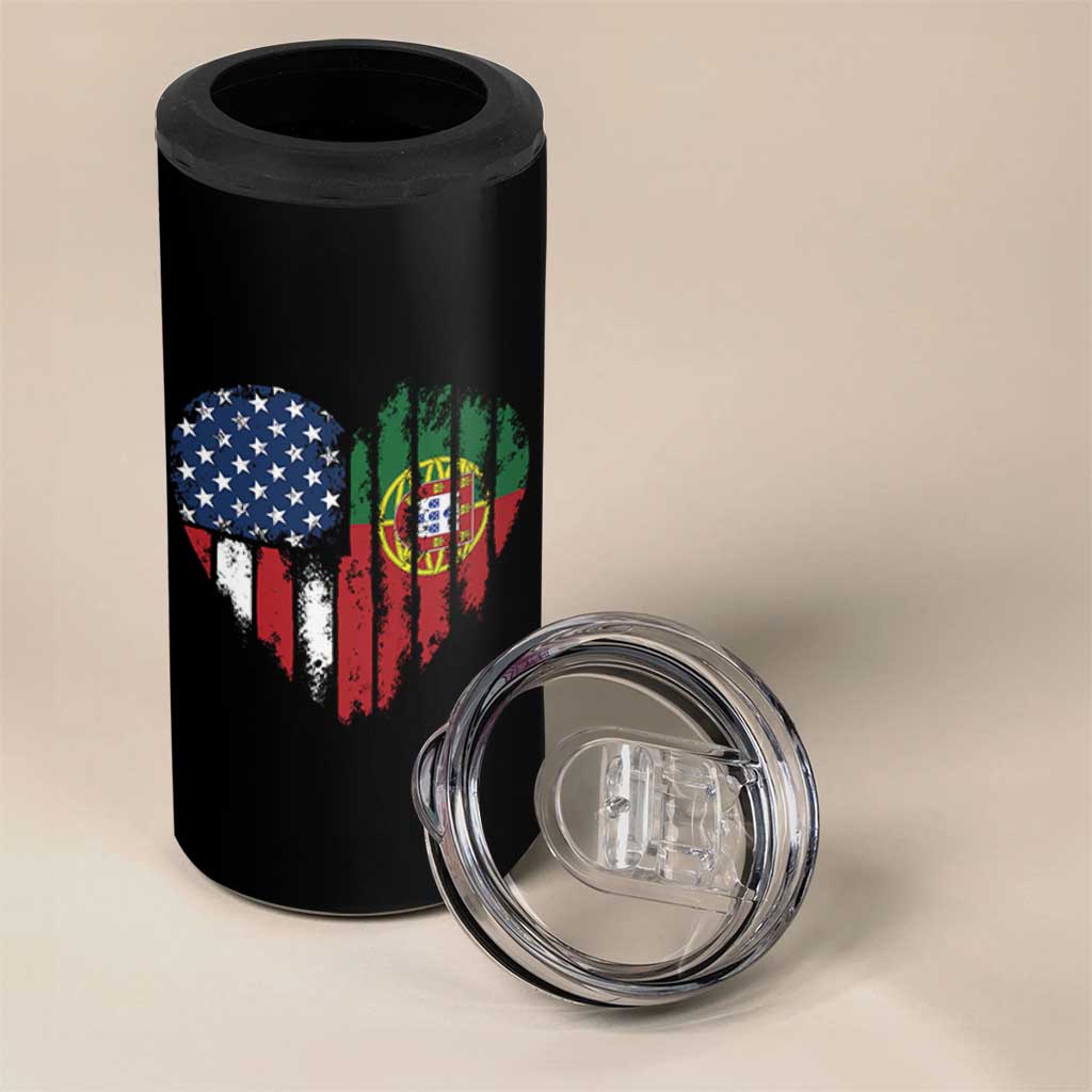 Half Portuguese American Flag 4 in 1 Can Cooler Tumbler Portugal Roots USA Flag Immigrant Gifts - Wonder Print Shop