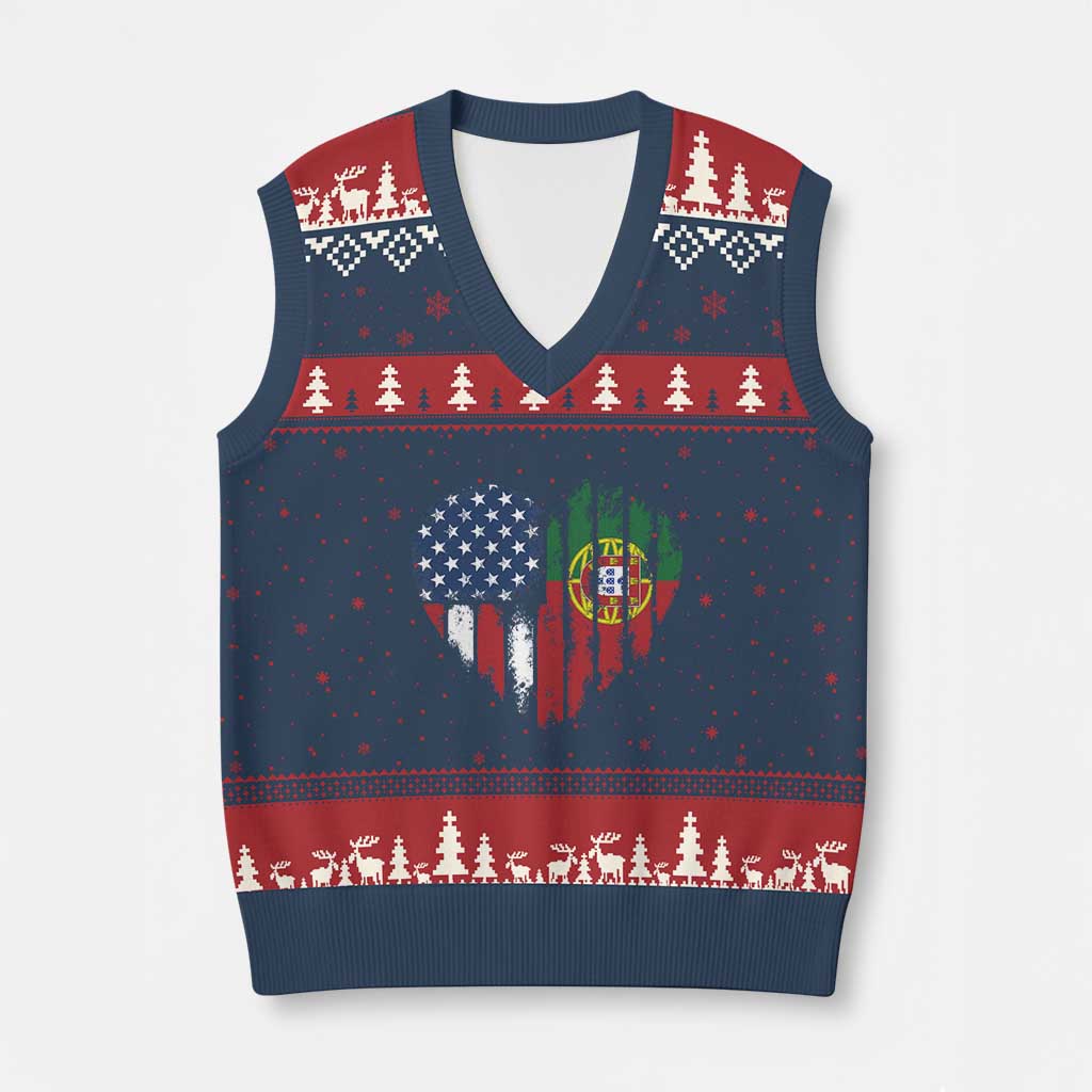 Half Portuguese American Flag V-Neck Knit Sweater Vest Portugal Roots USA Flag Immigrant Gifts - Wonder Print Shop