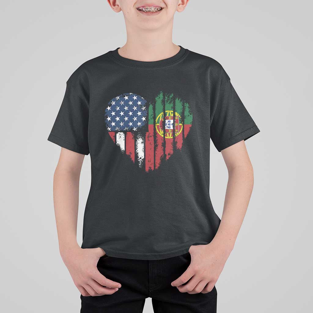 Half Portuguese American Flag T Shirt For Kid Portugal Roots USA Flag Immigrant Gifts - Wonder Print Shop