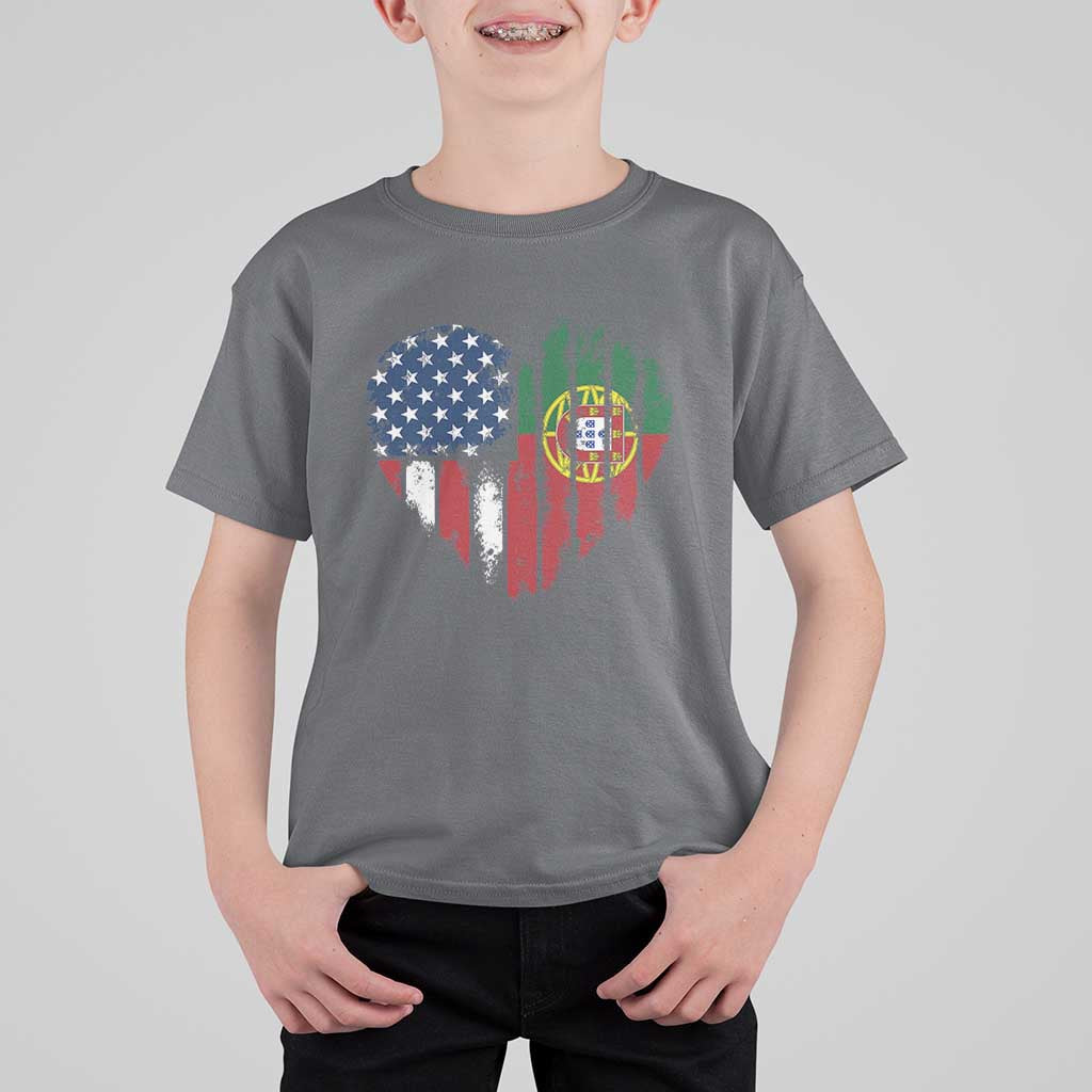 Half Portuguese American Flag T Shirt For Kid Portugal Roots USA Flag Immigrant Gifts - Wonder Print Shop