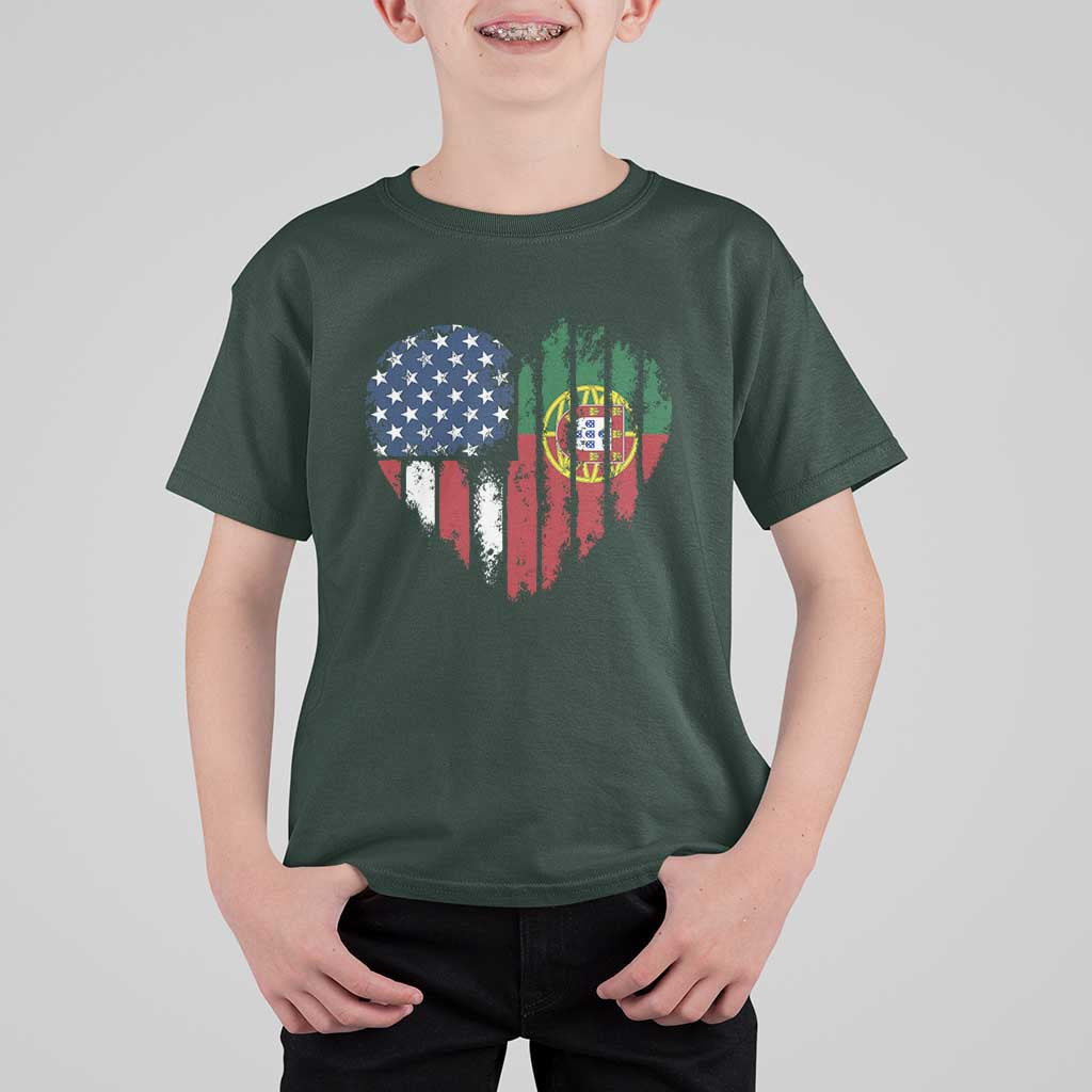 Half Portuguese American Flag T Shirt For Kid Portugal Roots USA Flag Immigrant Gifts - Wonder Print Shop