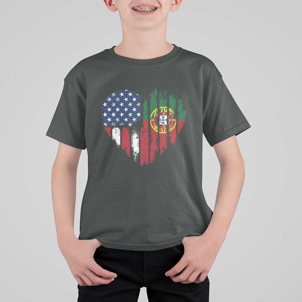 Half Portuguese American Flag T Shirt For Kid Portugal Roots USA Flag Immigrant Gifts - Wonder Print Shop