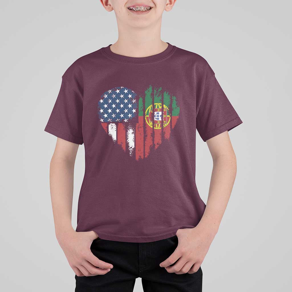 Half Portuguese American Flag T Shirt For Kid Portugal Roots USA Flag Immigrant Gifts - Wonder Print Shop