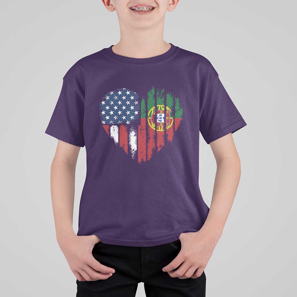 Half Portuguese American Flag T Shirt For Kid Portugal Roots USA Flag Immigrant Gifts - Wonder Print Shop