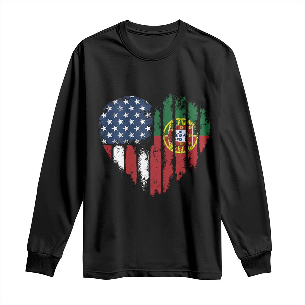 Half Portuguese American Flag Long Sleeve Shirt Portugal Roots USA Flag Immigrant Gifts - Wonder Print Shop