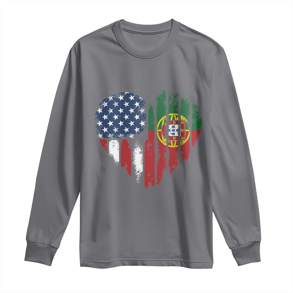 Half Portuguese American Flag Long Sleeve Shirt Portugal Roots USA Flag Immigrant Gifts - Wonder Print Shop