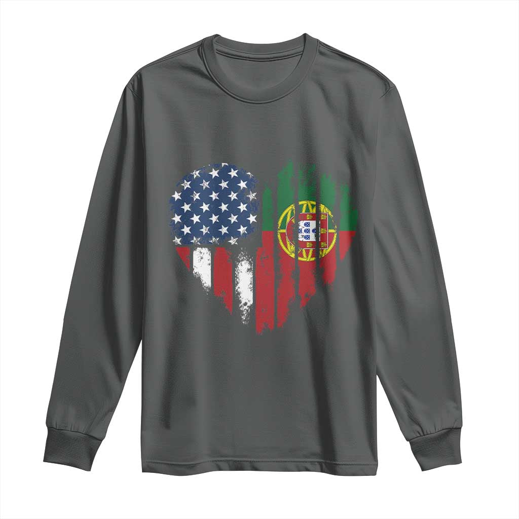 Half Portuguese American Flag Long Sleeve Shirt Portugal Roots USA Flag Immigrant Gifts - Wonder Print Shop