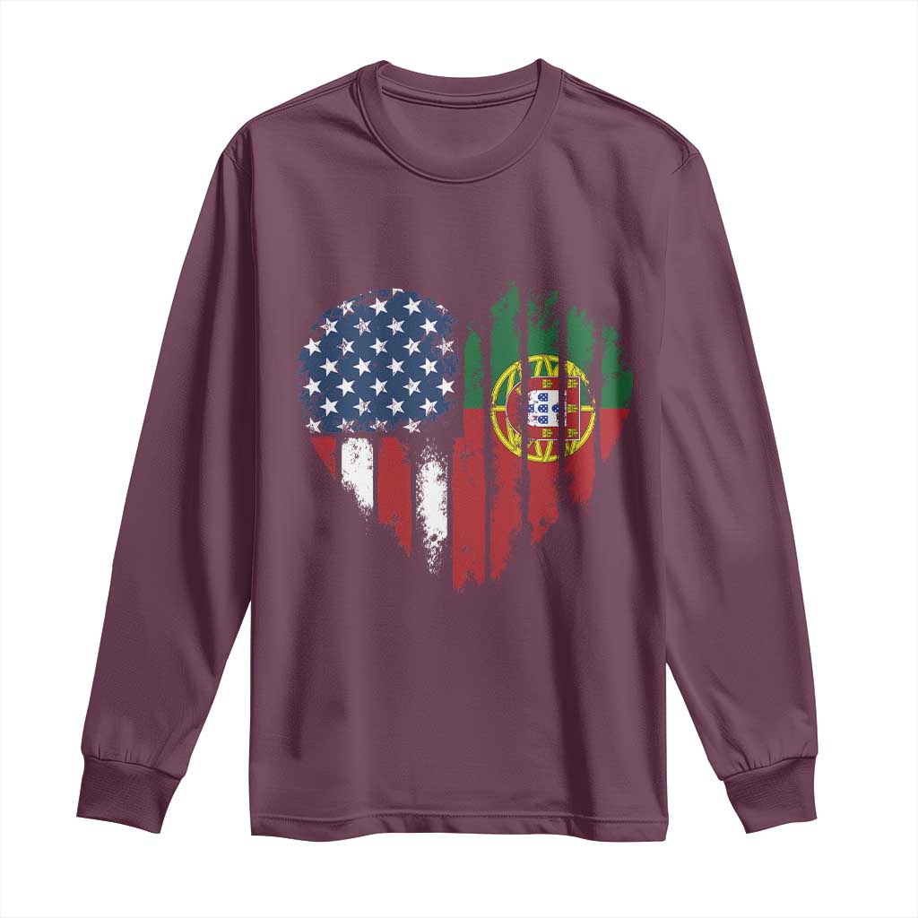 Half Portuguese American Flag Long Sleeve Shirt Portugal Roots USA Flag Immigrant Gifts - Wonder Print Shop