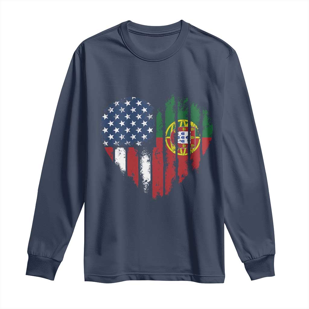 Half Portuguese American Flag Long Sleeve Shirt Portugal Roots USA Flag Immigrant Gifts - Wonder Print Shop