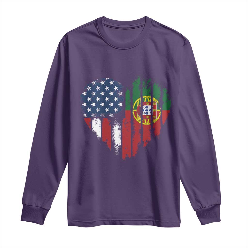 Half Portuguese American Flag Long Sleeve Shirt Portugal Roots USA Flag Immigrant Gifts - Wonder Print Shop