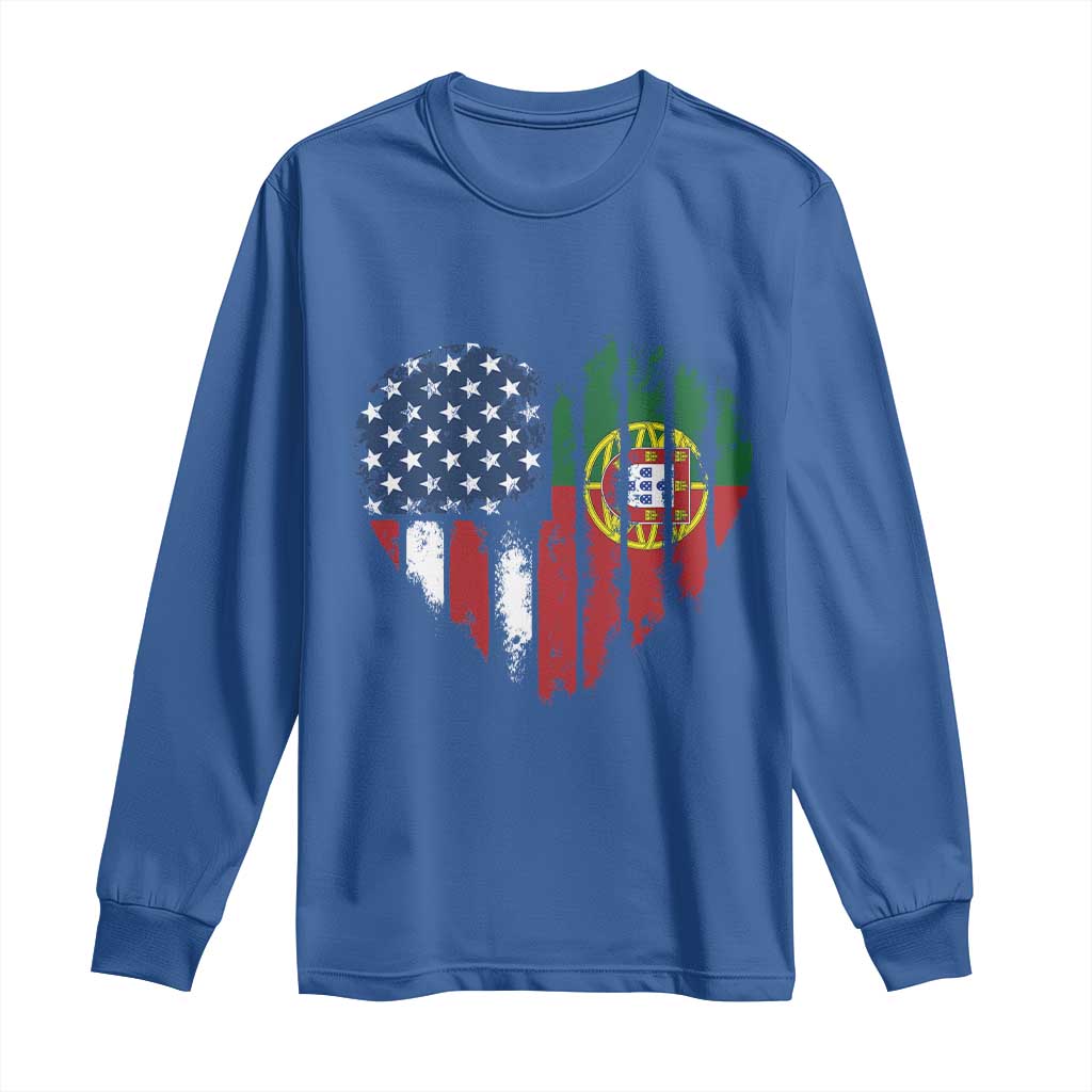 Half Portuguese American Flag Long Sleeve Shirt Portugal Roots USA Flag Immigrant Gifts - Wonder Print Shop