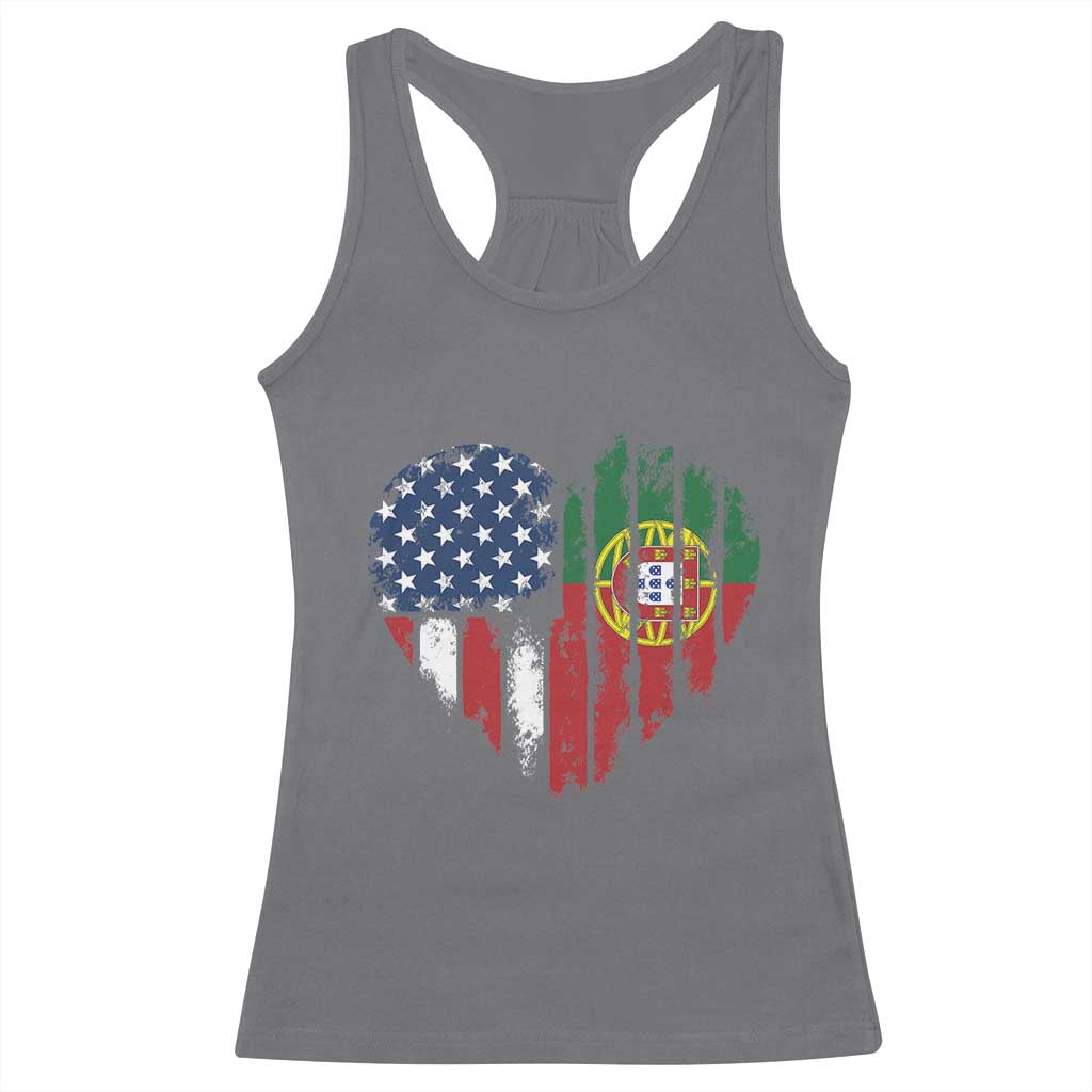 Half Portuguese American Flag Racerback Tank Top Portugal Roots USA Flag Immigrant Gifts - Wonder Print Shop