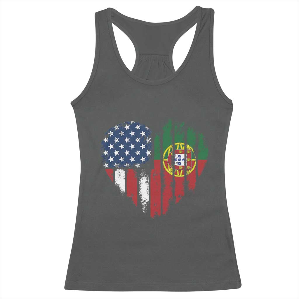 Half Portuguese American Flag Racerback Tank Top Portugal Roots USA Flag Immigrant Gifts - Wonder Print Shop