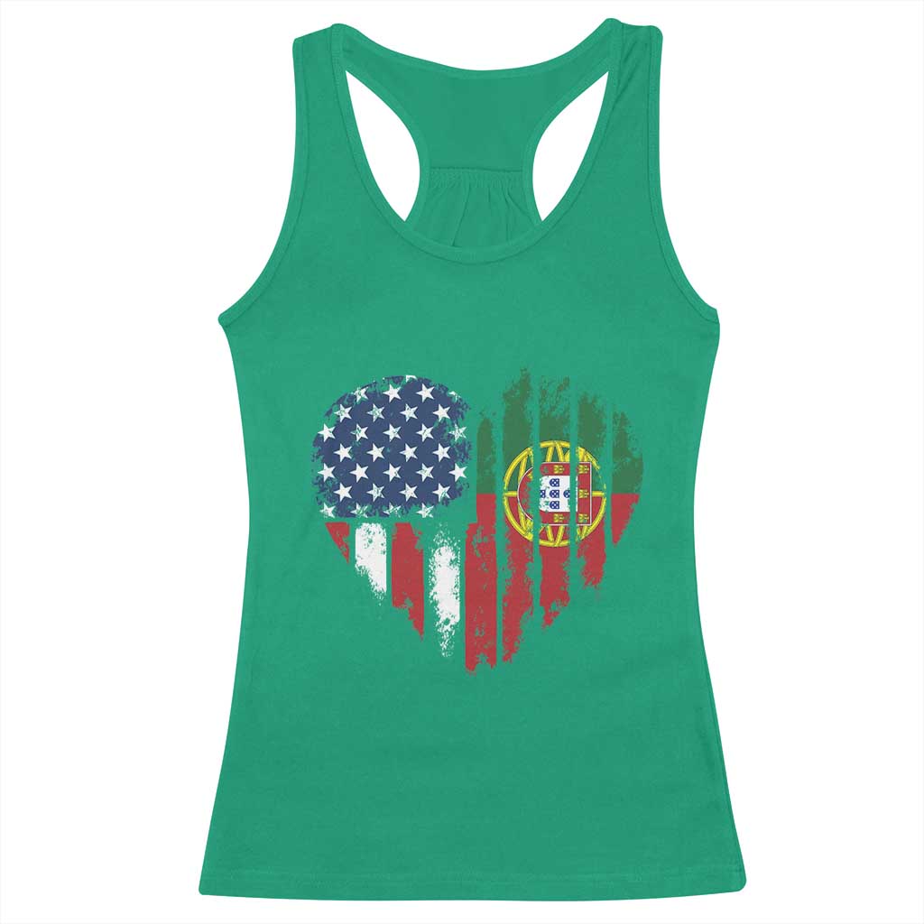 Half Portuguese American Flag Racerback Tank Top Portugal Roots USA Flag Immigrant Gifts - Wonder Print Shop