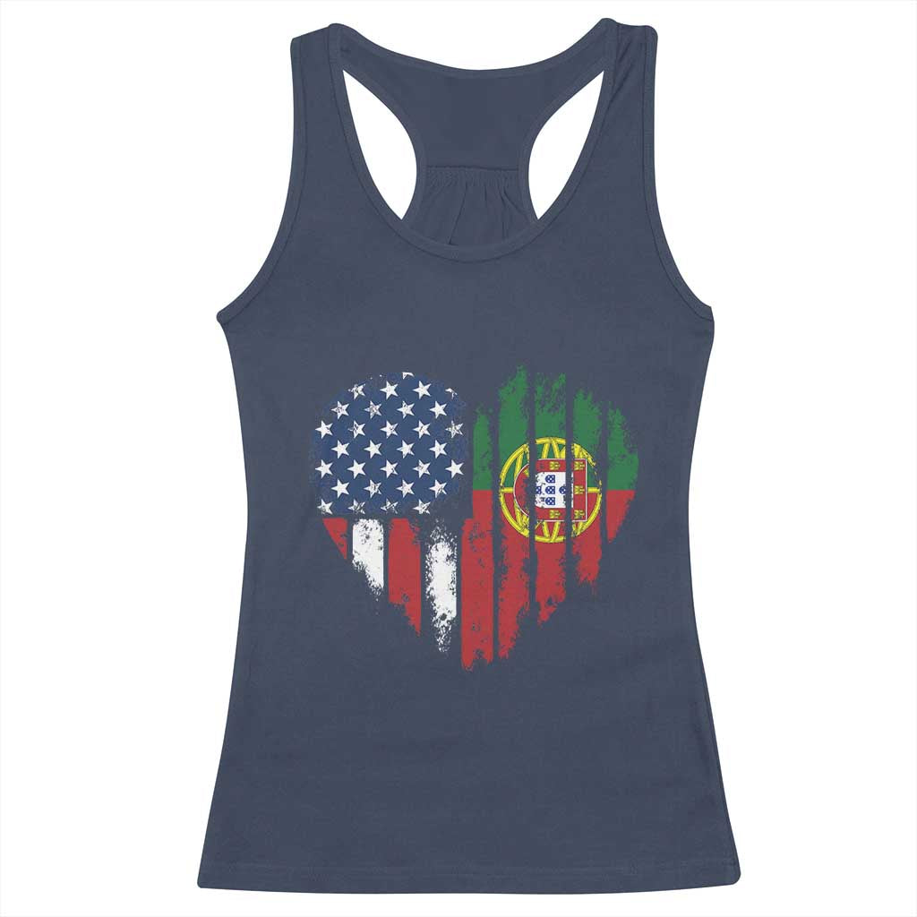 Half Portuguese American Flag Racerback Tank Top Portugal Roots USA Flag Immigrant Gifts - Wonder Print Shop