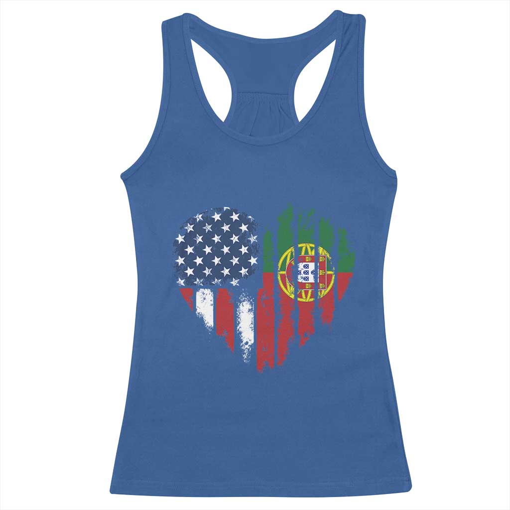 Half Portuguese American Flag Racerback Tank Top Portugal Roots USA Flag Immigrant Gifts - Wonder Print Shop