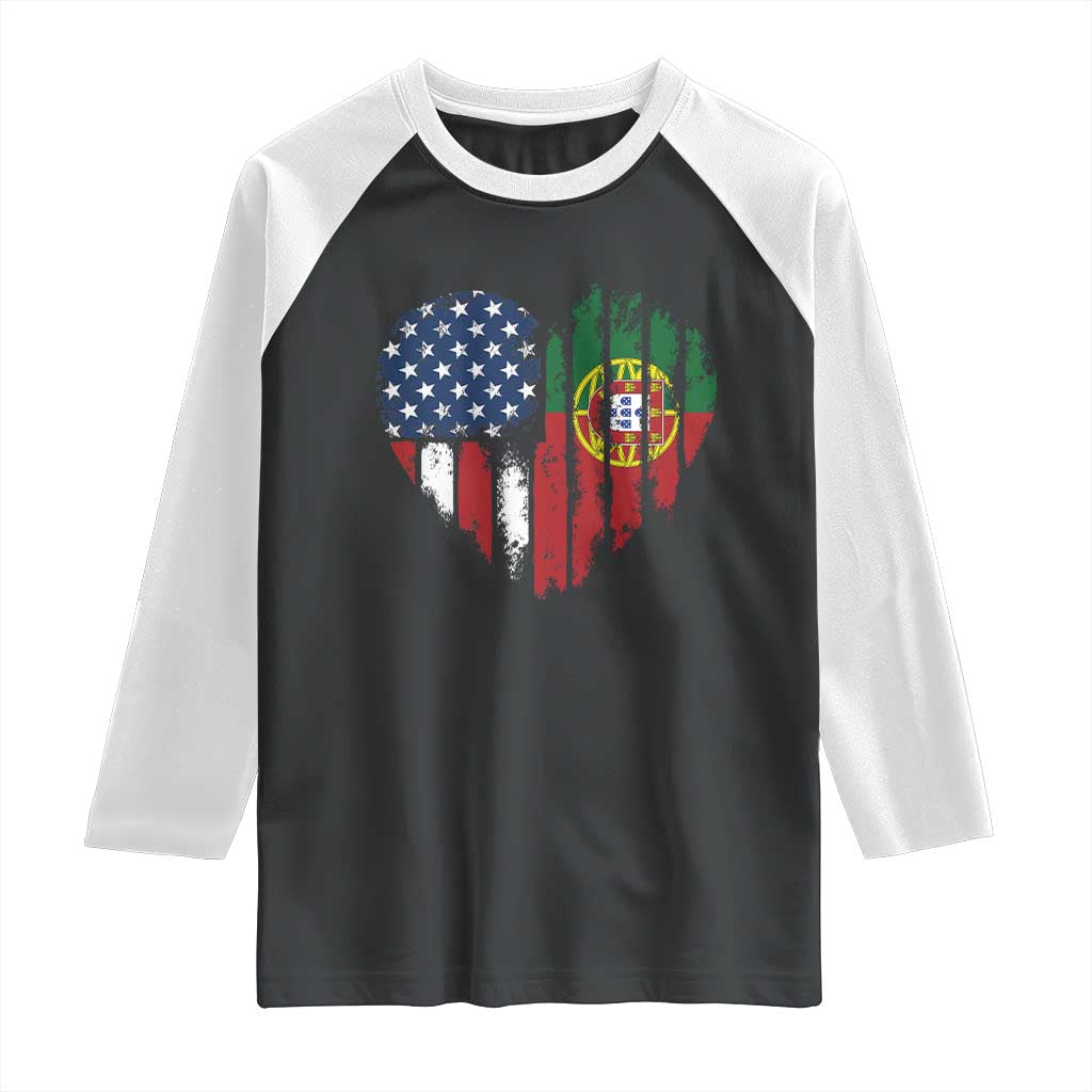 Half Portuguese American Flag Raglan Shirt Portugal Roots USA Flag Immigrant Gifts - Wonder Print Shop