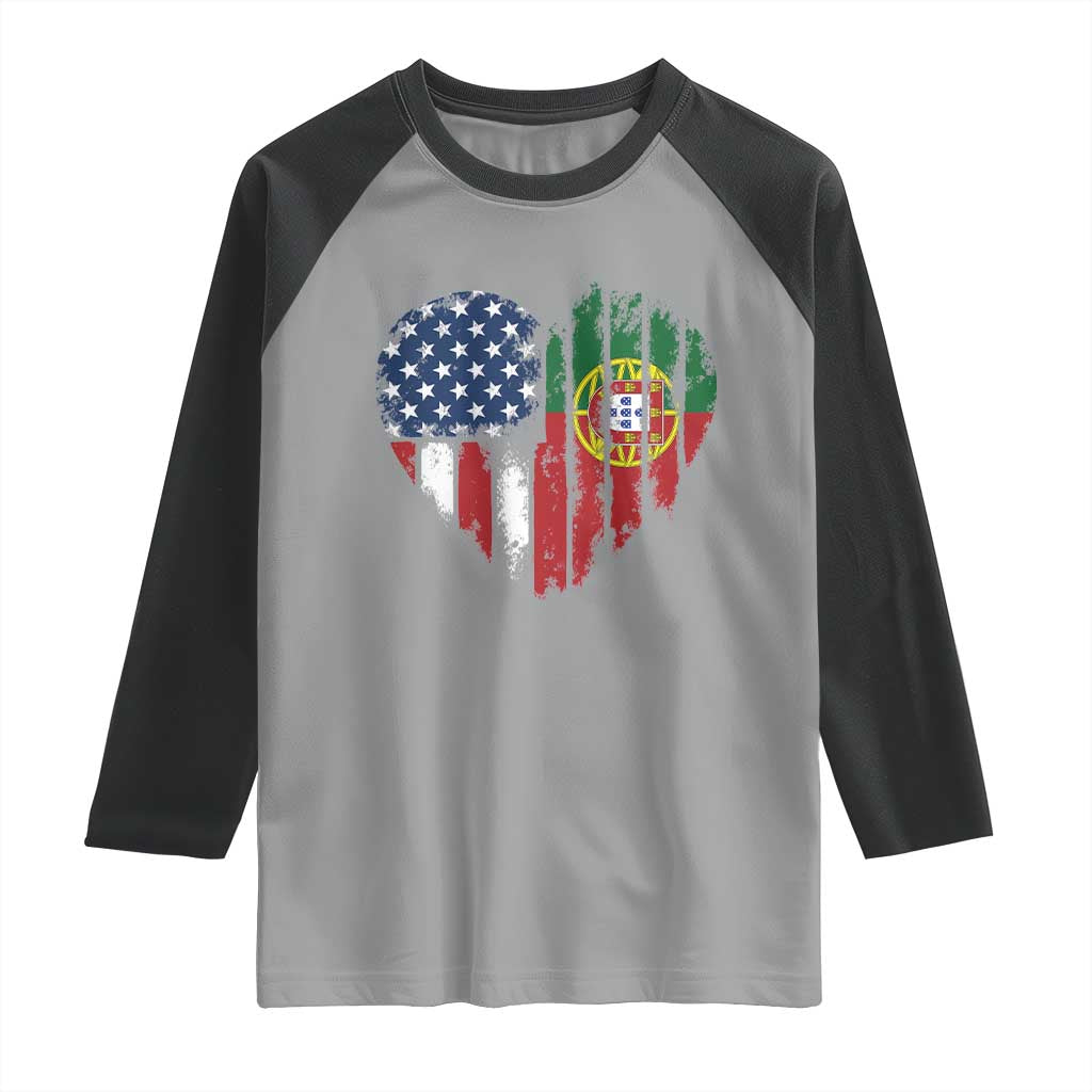 Half Portuguese American Flag Raglan Shirt Portugal Roots USA Flag Immigrant Gifts - Wonder Print Shop