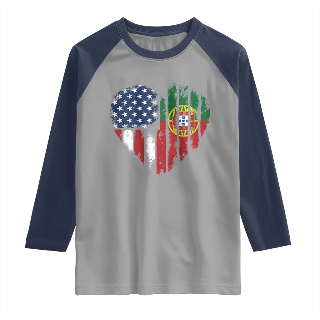 Half Portuguese American Flag Raglan Shirt Portugal Roots USA Flag Immigrant Gifts - Wonder Print Shop