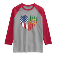 Half Portuguese American Flag Raglan Shirt Portugal Roots USA Flag Immigrant Gifts - Wonder Print Shop