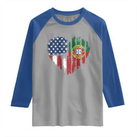 Half Portuguese American Flag Raglan Shirt Portugal Roots USA Flag Immigrant Gifts - Wonder Print Shop