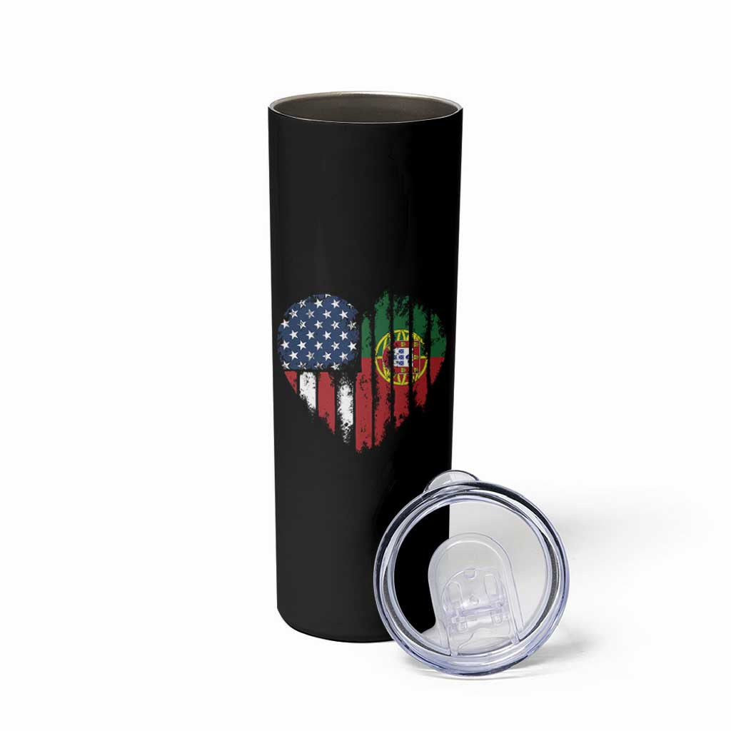 Half Portuguese American Flag Skinny Tumbler Portugal Roots USA Flag Immigrant Gifts - Wonder Print Shop