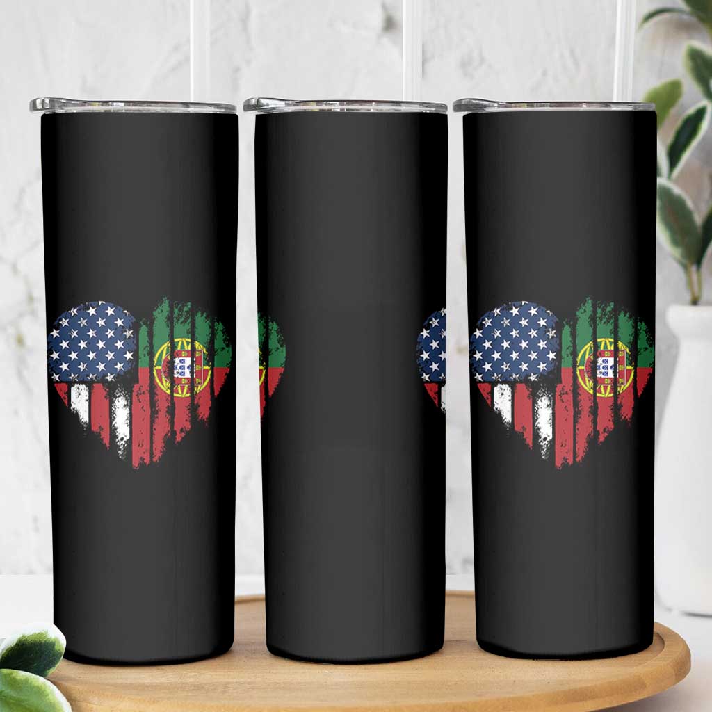 Half Portuguese American Flag Skinny Tumbler Portugal Roots USA Flag Immigrant Gifts - Wonder Print Shop