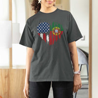 Half Portuguese American Flag T Shirt For Women Portugal Roots USA Flag Immigrant Gifts - Wonder Print Shop