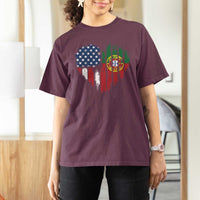 Half Portuguese American Flag T Shirt For Women Portugal Roots USA Flag Immigrant Gifts - Wonder Print Shop