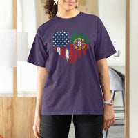 Half Portuguese American Flag T Shirt For Women Portugal Roots USA Flag Immigrant Gifts - Wonder Print Shop
