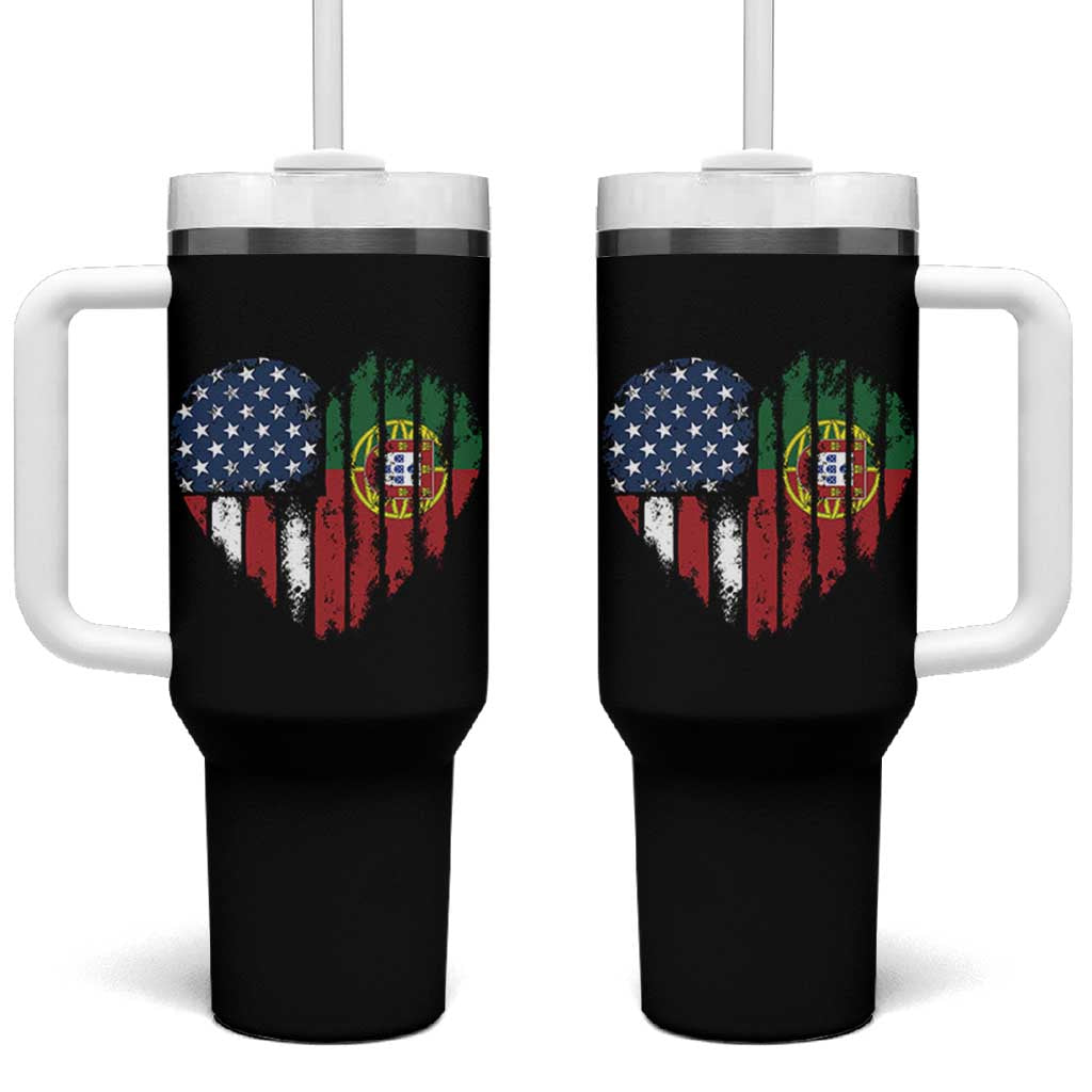 Half Portuguese American Flag Tumbler With Handle Portugal Roots USA Flag Immigrant Gifts - Wonder Print Shop