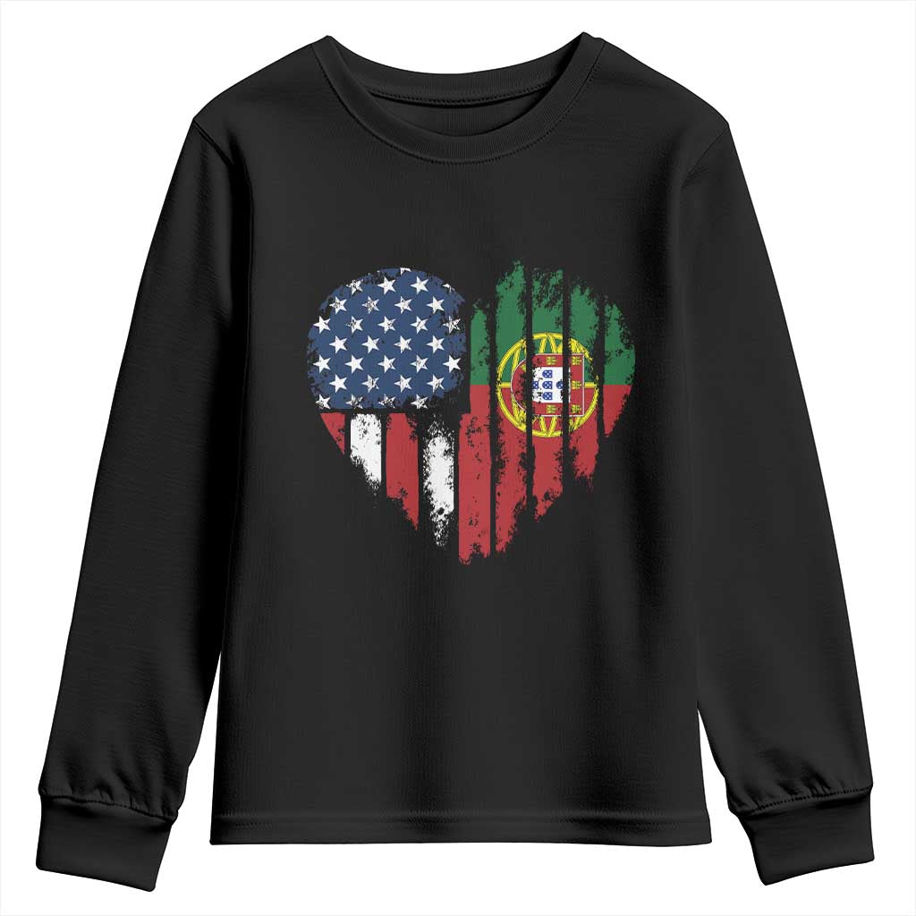 Half Portuguese American Flag Youth Sweatshirt Portugal Roots USA Flag Immigrant Gifts - Wonder Print Shop